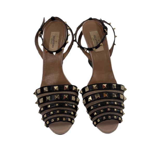 Valentino Rockstud Accents Leather Sandal Wedges - Picture 2 of 3